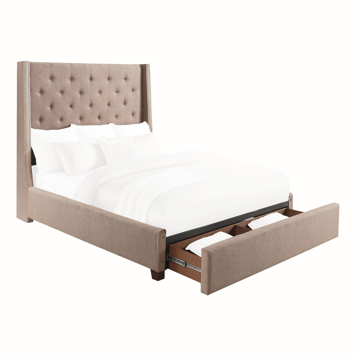 Fairborn Brown King Upholstered Storage Platform Bed by Homelegance at Eve Furniture
