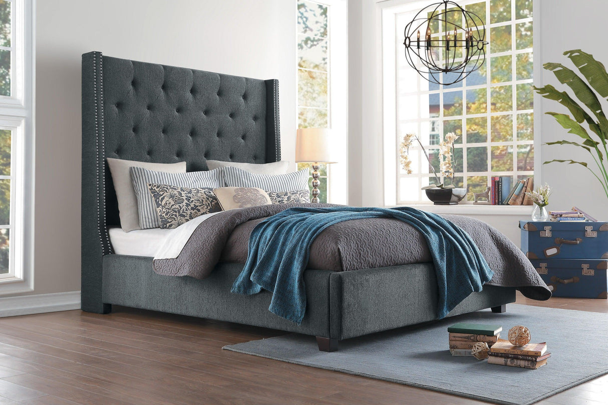 Fairborn Gray Queen Upholstered Storage Platform Bed by Homelegance at Eve Furniture