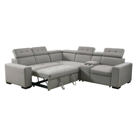 Farrah Light Gray 3-Piece Sectional with Adjustable Headrests, Pull-out Bed and Console by Homelegance at Eve Furniture