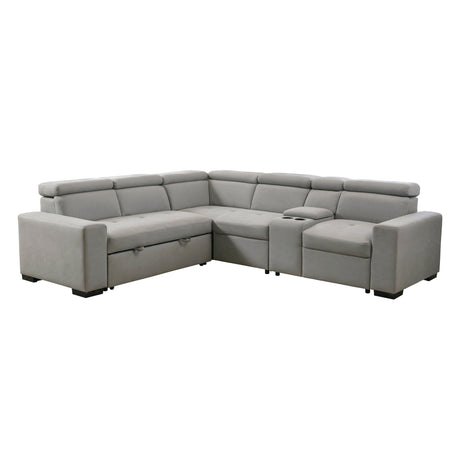 Farrah Light Gray 3-Piece Sectional with Adjustable Headrests, Pull-out Bed and Console by Homelegance at Eve Furniture