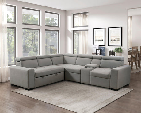 Farrah Light Gray 3-Piece Sectional with Adjustable Headrests, Pull-out Bed and Console by Homelegance at Eve Furniture
