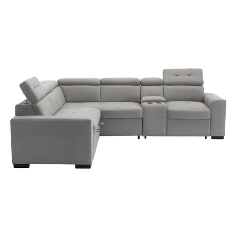 Farrah Light Gray 3-Piece Sectional with Adjustable Headrests, Pull-out Bed and Console by Homelegance at Eve Furniture
