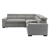 Farrah Light Gray 3-Piece Sectional with Adjustable Headrests, Pull-out Bed and Console by Homelegance at Eve Furniture