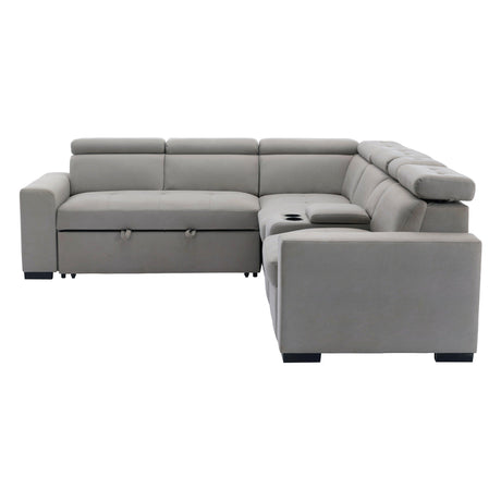 Farrah Light Gray 3-Piece Sectional with Adjustable Headrests, Pull-out Bed and Console by Homelegance at Eve Furniture