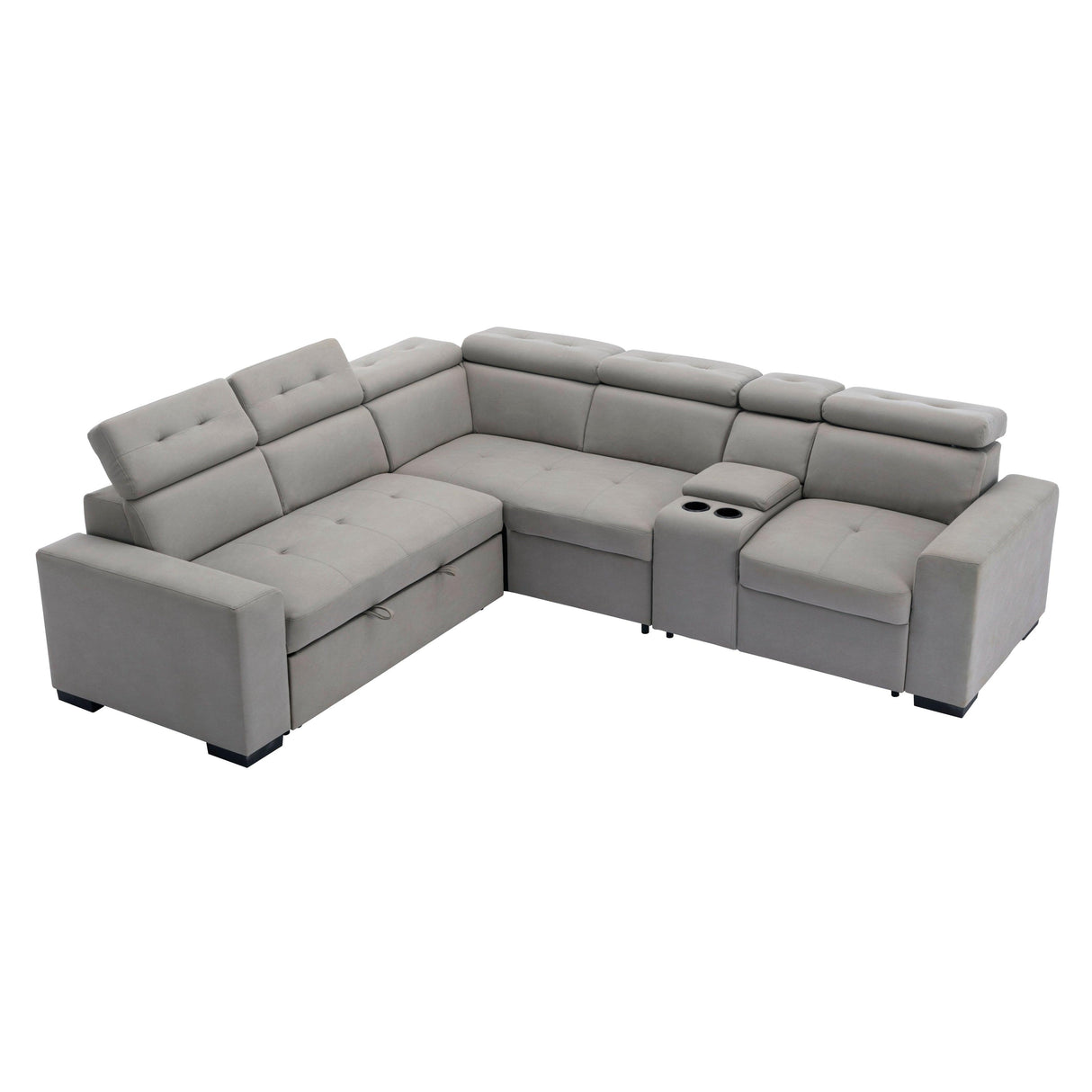 Farrah Light Gray 3-Piece Sectional with Adjustable Headrests, Pull-out Bed and Console by Homelegance at Eve Furniture