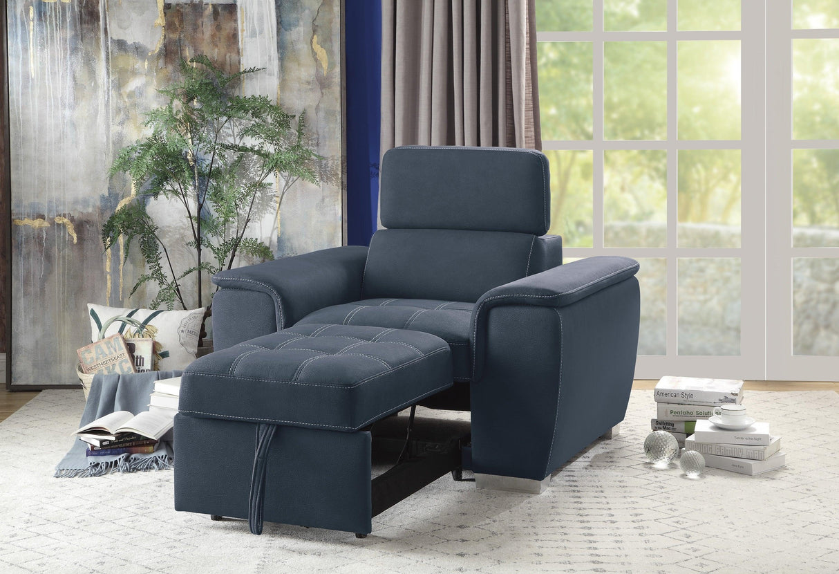Ferriday Blue Chair with Pull-out Ottoman by Homelegance at Eve Furniture