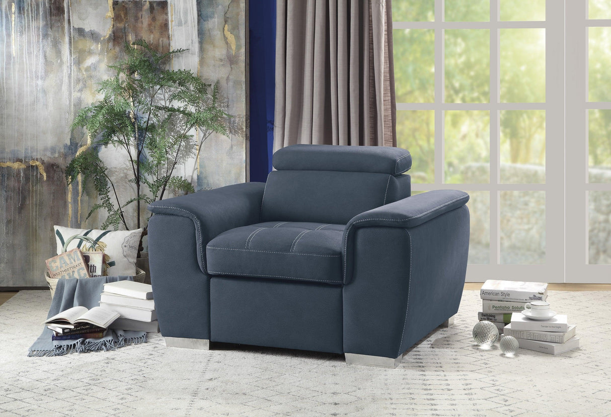 Ferriday Blue Chair with Pull-out Ottoman by Homelegance at Eve Furniture