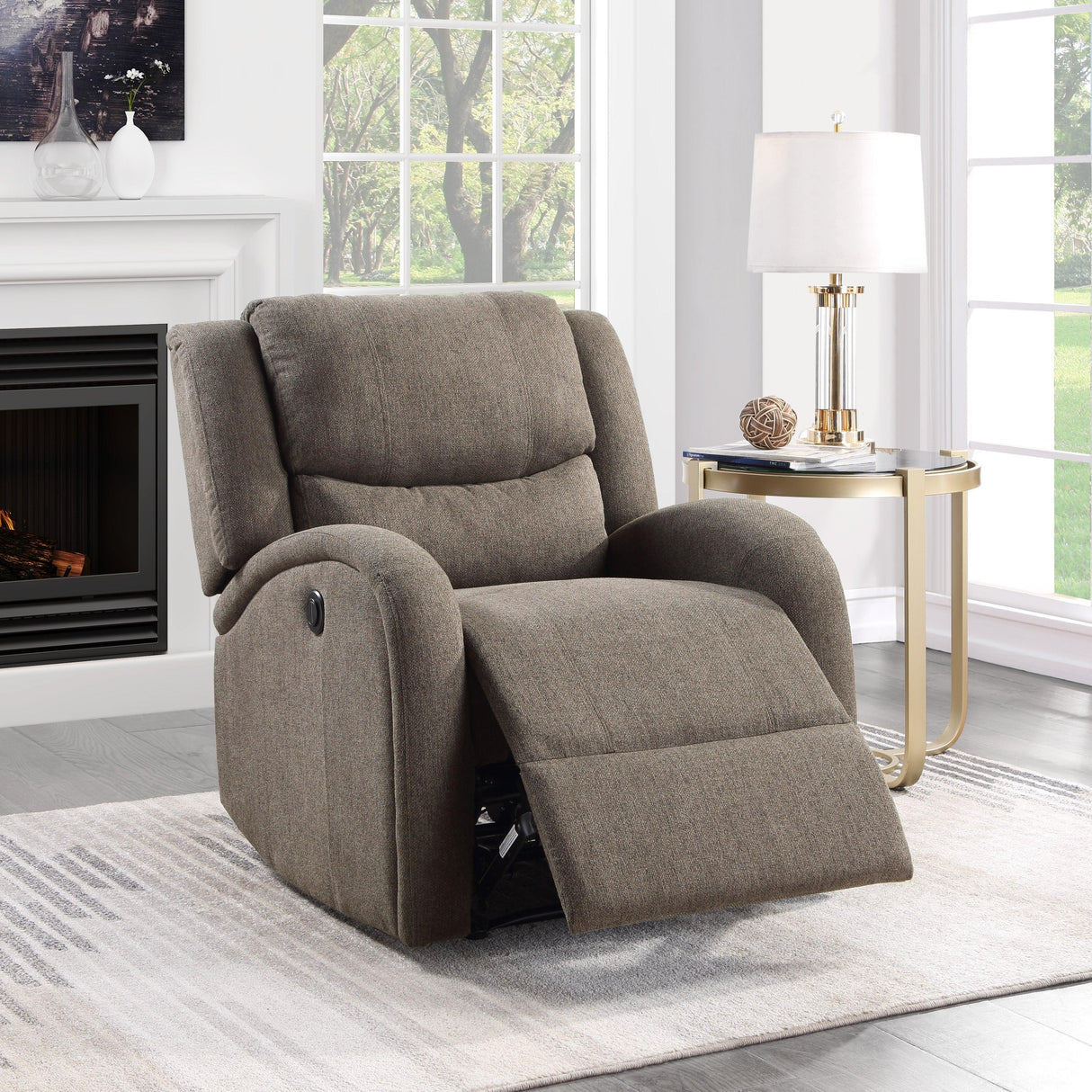 Foxcroft Brown Chenille Power Reclining Chair by Homelegance at Eve Furniture