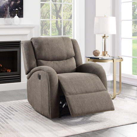 Foxcroft Brown Chenille Power Reclining Chair by Homelegance at Eve Furniture