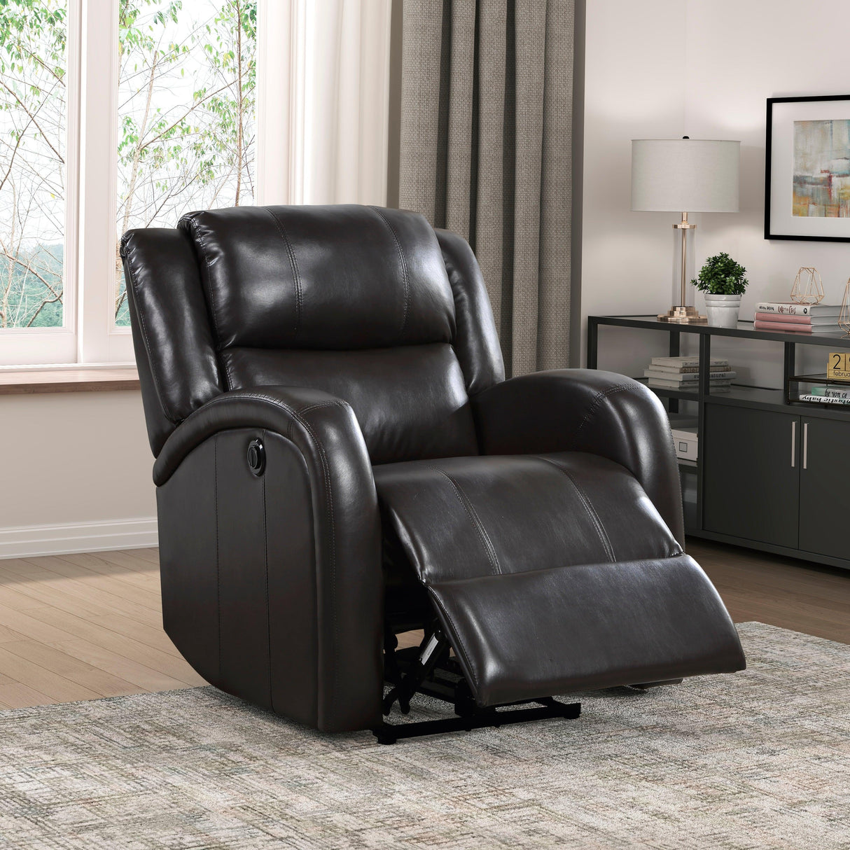 Foxcroft Brown Faux Leather Power Reclining Chair by Homelegance at Eve Furniture