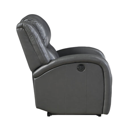 Foxcroft Gray Faux Leather Power Reclining Chair by Homelegance at Eve Furniture