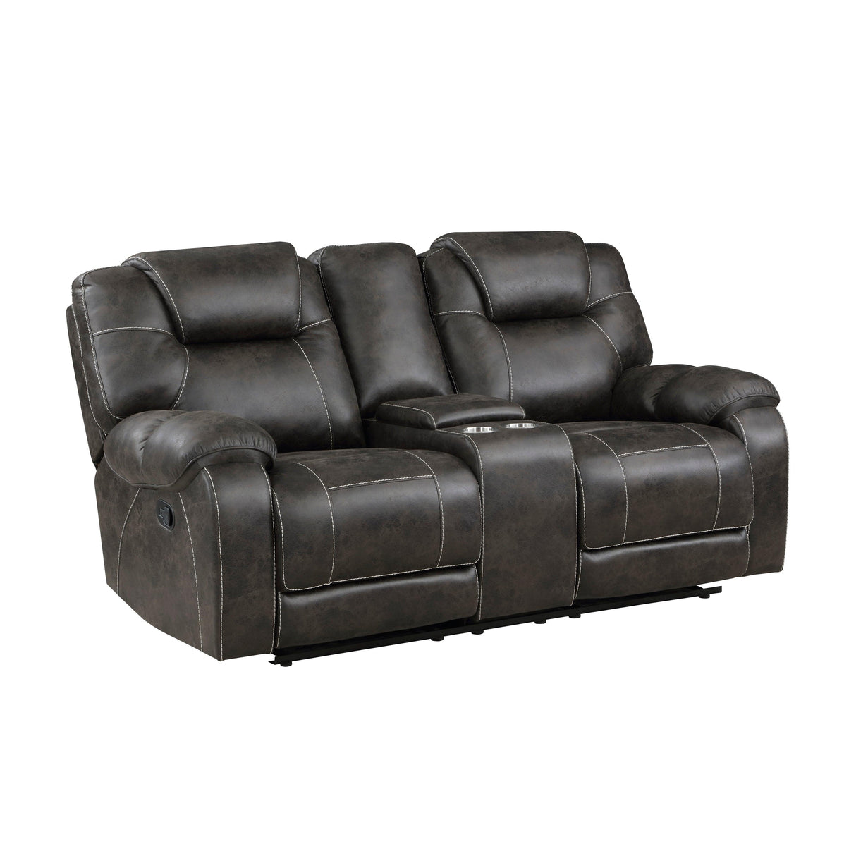 Gainesville Chocolate Double Reclining Loveseat with Center Console by Homelegance at Eve Furniture