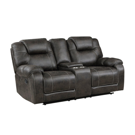 Gainesville Chocolate Double Reclining Loveseat with Center Console by Homelegance at Eve Furniture