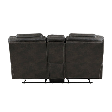 Gainesville Chocolate Double Reclining Loveseat with Center Console by Homelegance at Eve Furniture