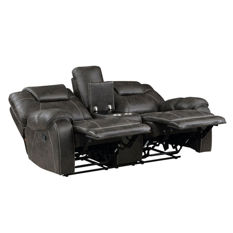 Gainesville Chocolate Double Reclining Loveseat with Center Console by Homelegance at Eve Furniture
