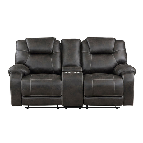 Gainesville Chocolate Double Reclining Loveseat with Center Console by Homelegance at Eve Furniture