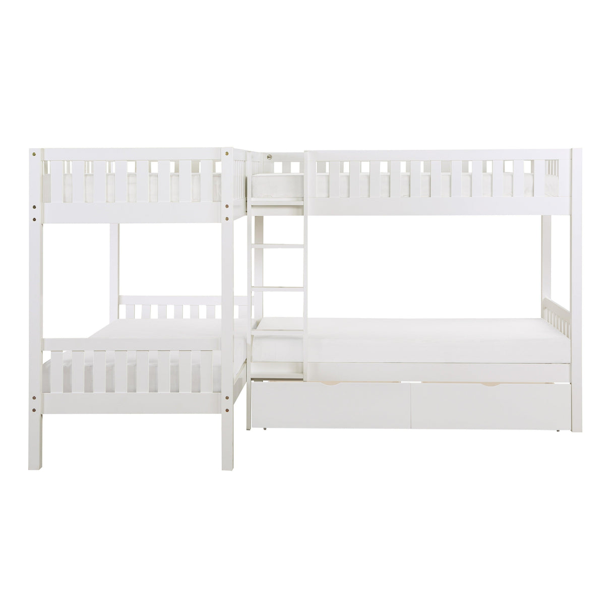 Galen White Corner Bunk Bed with Storage Boxes by Homelegance at Eve Furniture