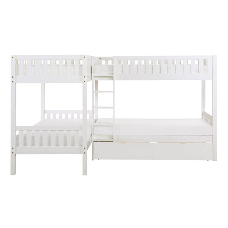 Galen White Corner Bunk Bed with Storage Boxes by Homelegance at Eve Furniture