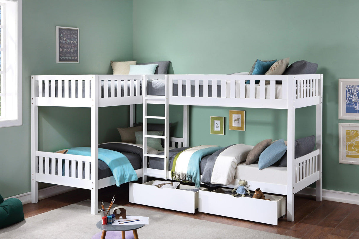 Galen White Corner Bunk Bed with Storage Boxes by Homelegance at Eve Furniture