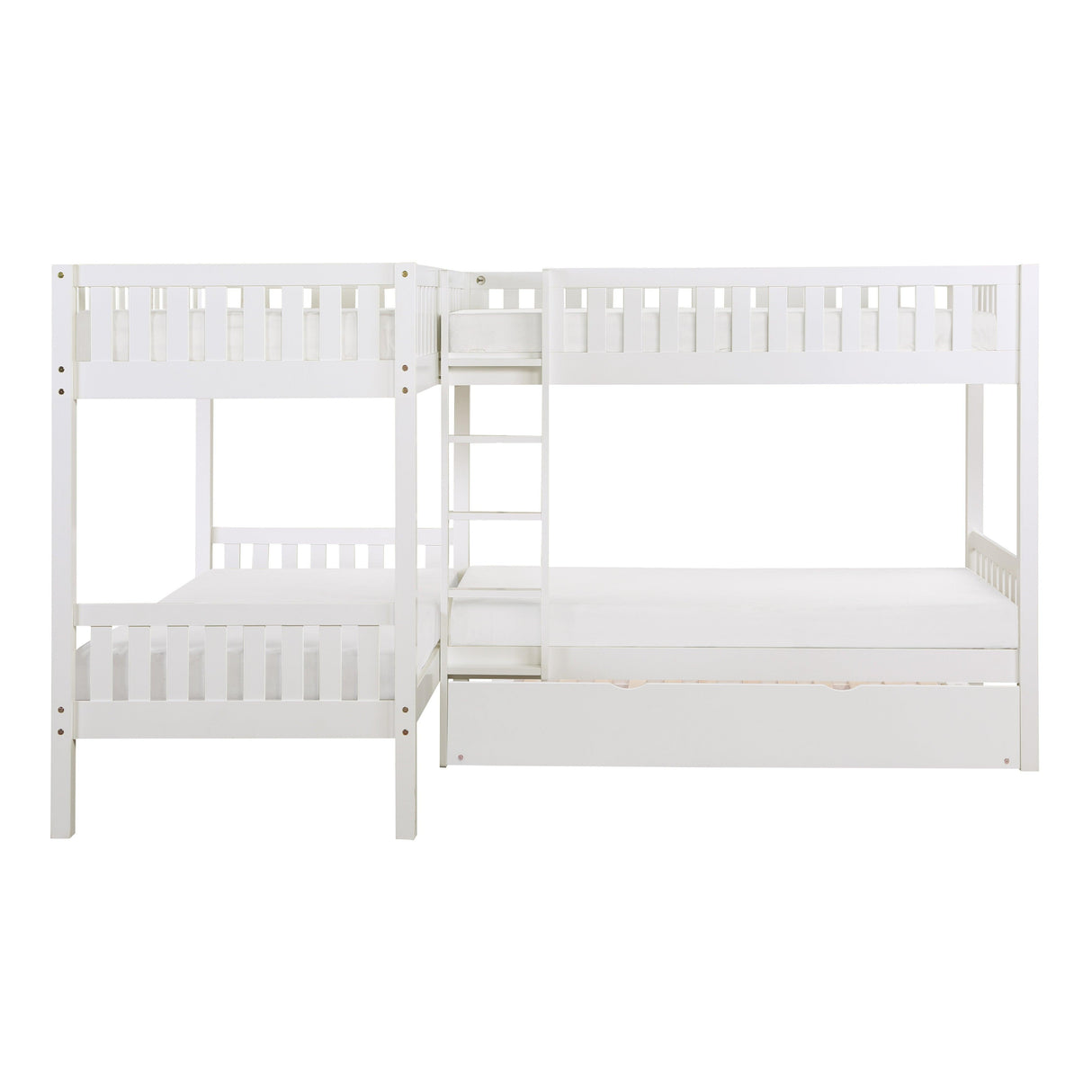 Galen White Corner Bunk Bed with Twin Trundle by Homelegance at Eve Furniture
