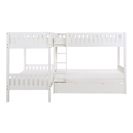 Galen White Corner Bunk Bed with Twin Trundle by Homelegance at Eve Furniture