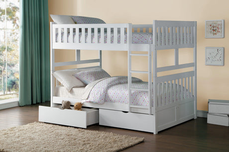 Galen White Full/Full Bunk Bed with Storage Boxes by Homelegance at Eve Furniture