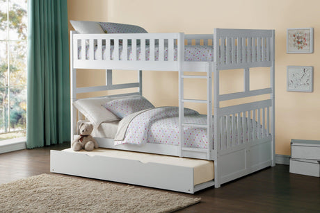 Galen White Full/Full Bunk Bed with Twin Trundle by Homelegance at Eve Furniture