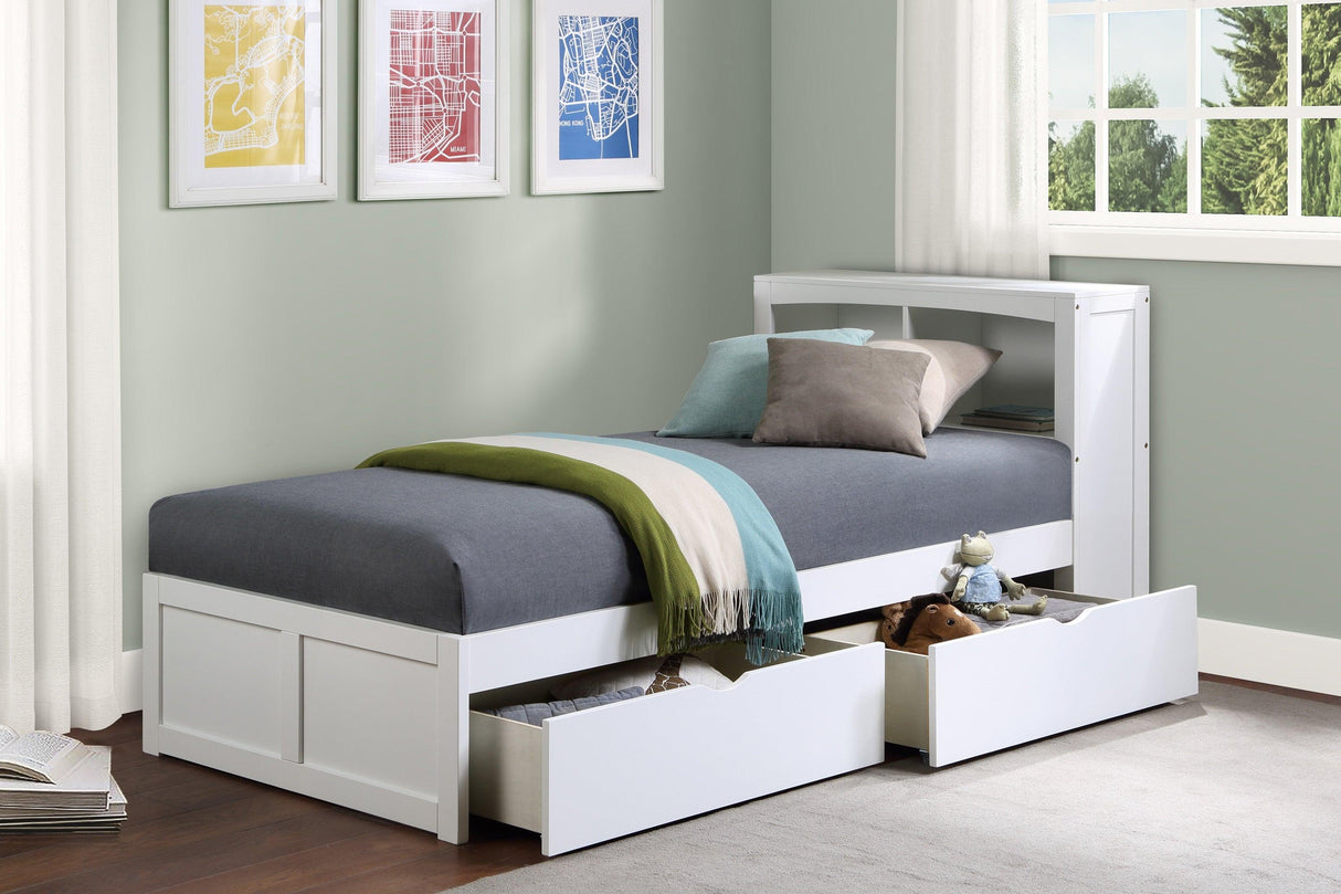 Galen White Twin Bookcase Bed with Storage Boxes by Homelegance at Eve Furniture