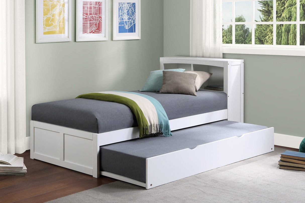 Galen White Twin Bookcase Bed with Twin Trundle by Homelegance at Eve Furniture