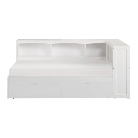 Galen White Twin Bookcase Corner Bed with Storage Boxes by Homelegance at Eve Furniture