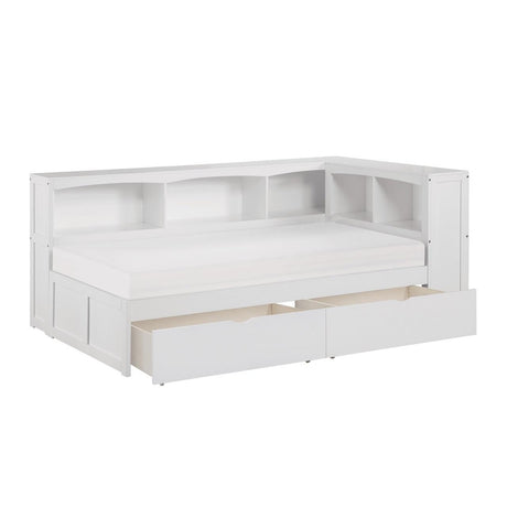 Galen White Twin Bookcase Corner Bed with Storage Boxes by Homelegance at Eve Furniture