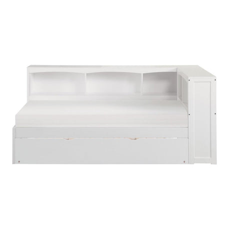 Galen White Twin Bookcase Corner Bed with Twin Trundle by Homelegance at Eve Furniture
