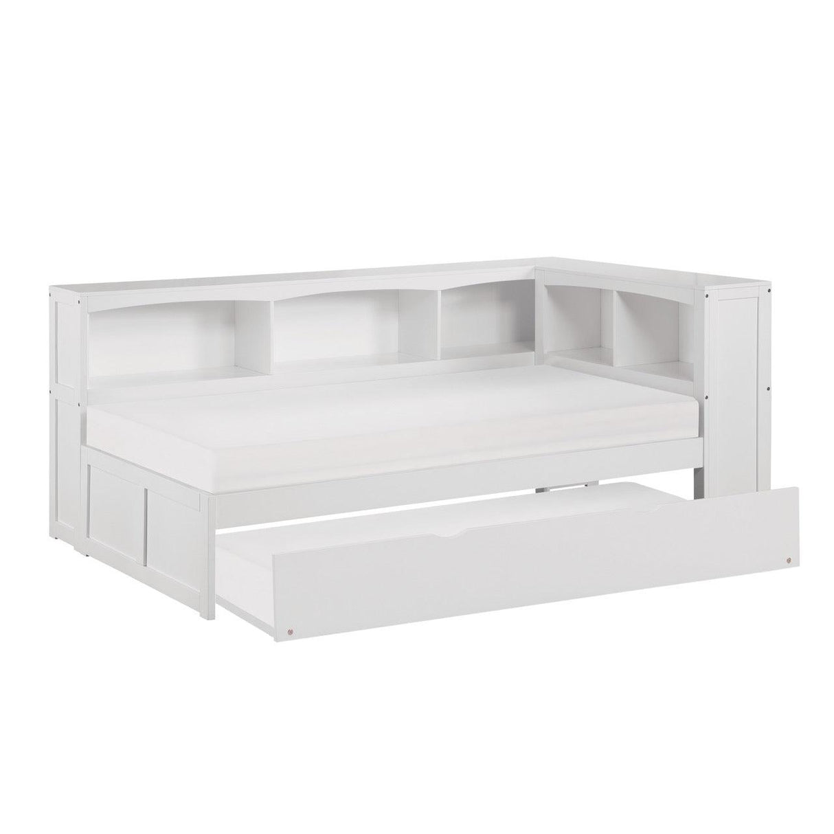 Galen White Twin Bookcase Corner Bed with Twin Trundle by Homelegance at Eve Furniture