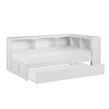 Galen White Twin Bookcase Corner Bed with Twin Trundle by Homelegance at Eve Furniture
