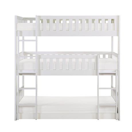 Galen White Twin Triple Bunk Bed by Homelegance at Eve Furniture