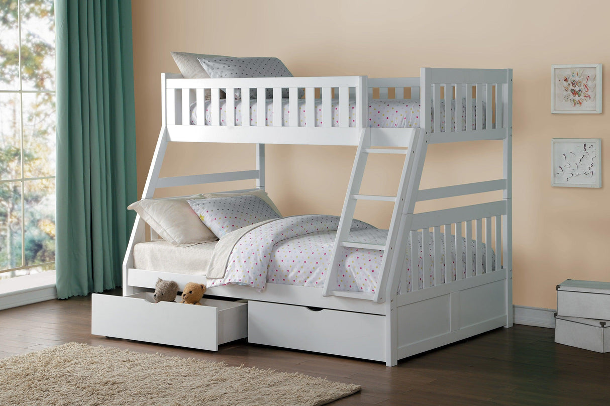 Galen White Twin/Full Bunk Bed with Storage Boxes by Homelegance at Eve Furniture