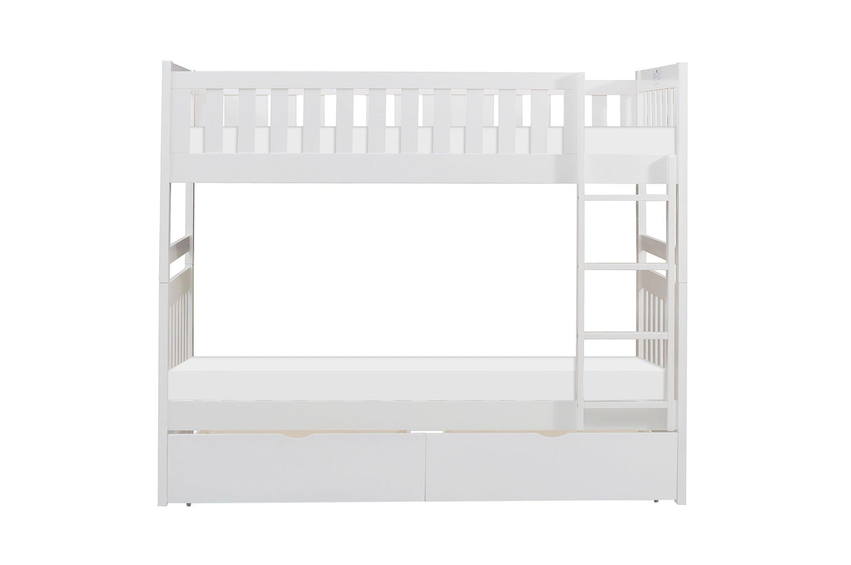 Galen White Twin/Twin Bunk Bed with Storage Boxes by Homelegance at Eve Furniture
