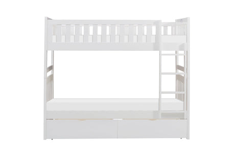 Galen White Twin/Twin Bunk Bed with Storage Boxes by Homelegance at Eve Furniture