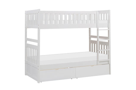 Galen White Twin/Twin Bunk Bed with Storage Boxes by Homelegance at Eve Furniture