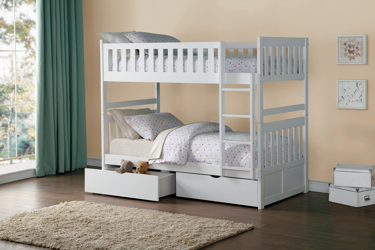 Galen White Twin/Twin Bunk Bed with Storage Boxes by Homelegance at Eve Furniture