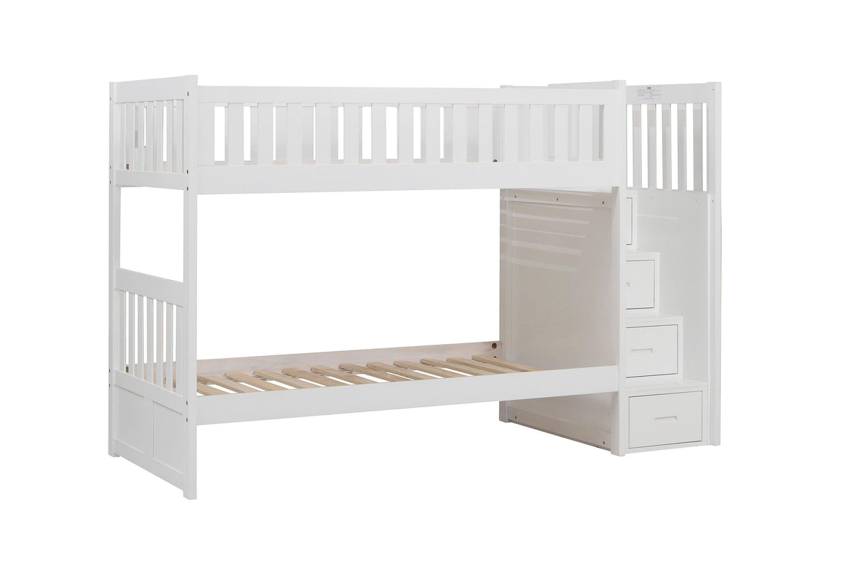 Galen White Twin/Twin Step Bunk Bed by Homelegance at Eve Furniture