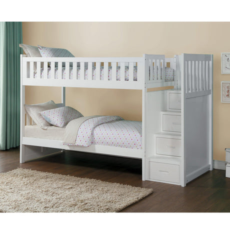 Galen White Twin/Twin Step Bunk Bed by Homelegance at Eve Furniture