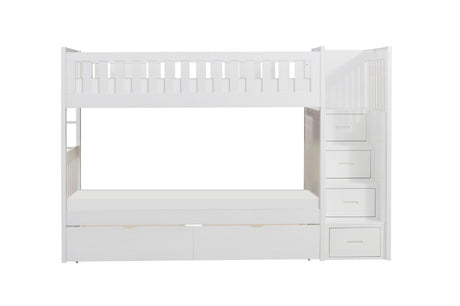 Galen White Twin/Twin Step Bunk Bed with Storage Boxes by Homelegance at Eve Furniture