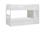 Galen White Twin/Twin Step Bunk Bed with Storage Boxes by Homelegance at Eve Furniture