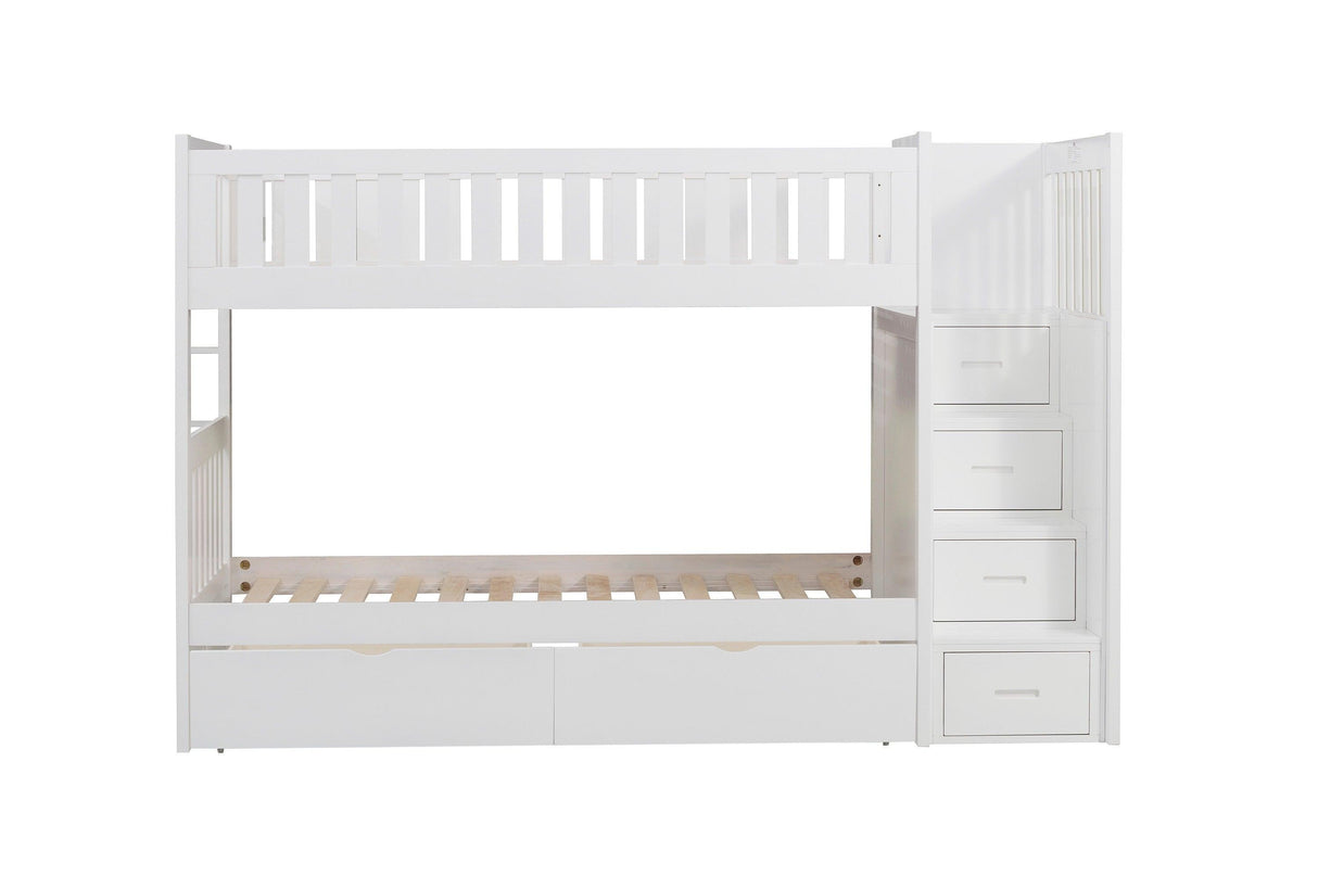 Galen White Twin/Twin Step Bunk Bed with Storage Boxes by Homelegance at Eve Furniture
