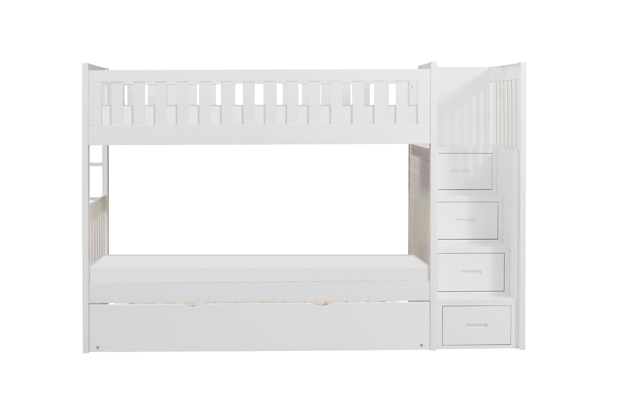 Galen White Twin/Twin Step Bunk Bed with Twin Trundle by Homelegance at Eve Furniture