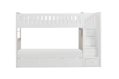 Galen White Twin/Twin Step Bunk Bed with Twin Trundle by Homelegance at Eve Furniture