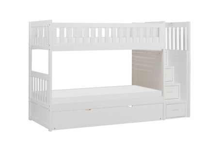 Galen White Twin/Twin Step Bunk Bed with Twin Trundle by Homelegance at Eve Furniture