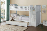 Galen White Twin/Twin Step Bunk Bed with Twin Trundle by Homelegance at Eve Furniture