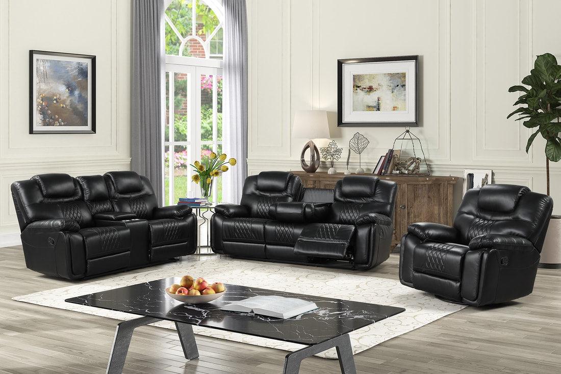 Galveston Black Leather Gel Reclining Living Room Set by Happy Homes at Eve Furniture